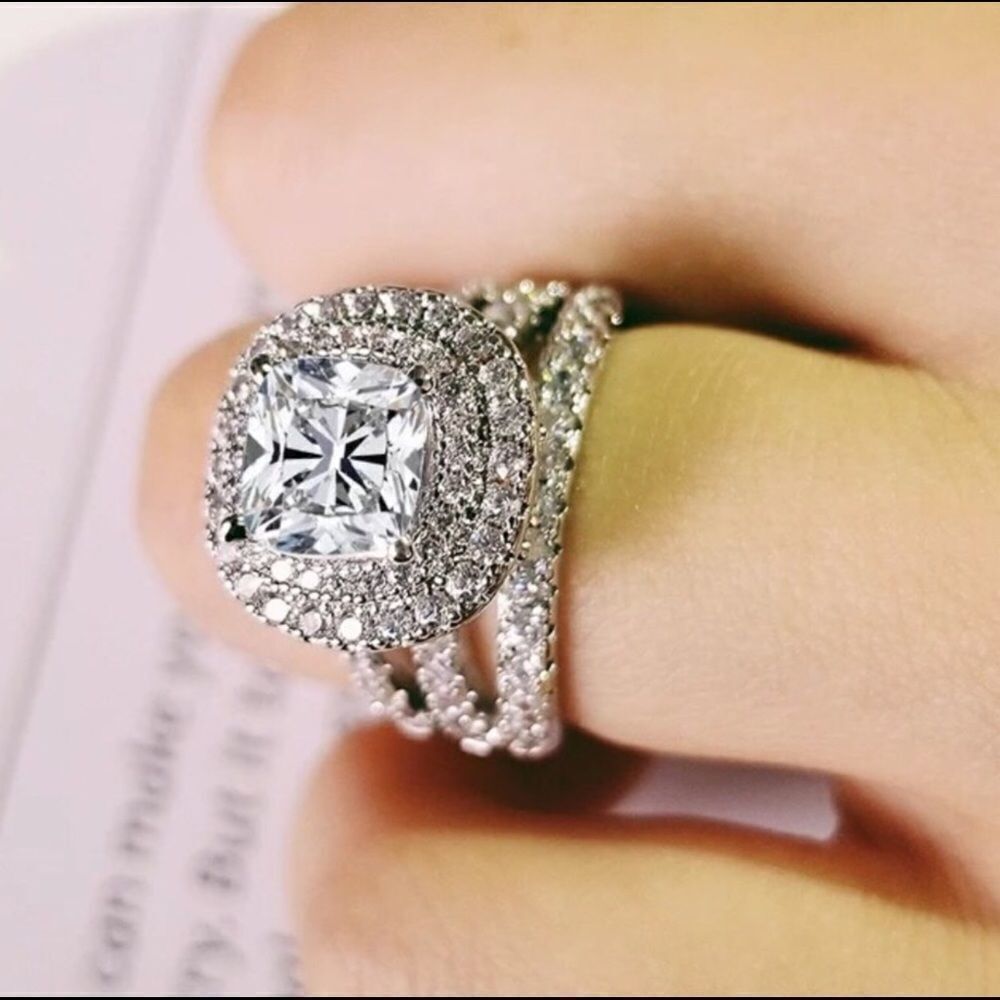 💎A144💎 GORGEOUS STERLING SILVER PAVE HALO DIAMOND RING - Picture 3 of 10